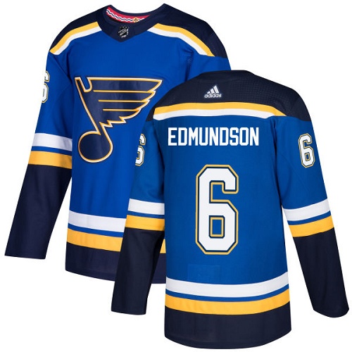 Adidas Blues #6 Joel Edmundson Blue Home Authentic Stitched NHL Jersey